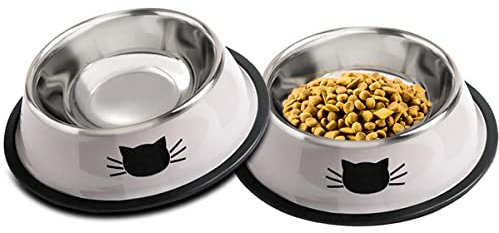 Lot de 2 gamelles pour chat - Pour chat - En acier inoxydable
