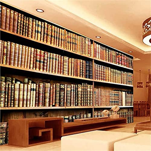 BOEERLCNL Mural 3D Living Room Wallpaper Vintage Bookshelf Art Room PVC self Adhesive Bedroom Background Wall Sticker Wall Art