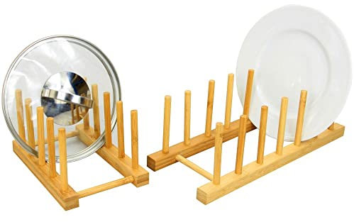 Woodquail Set of 2 Plate Rack, Pot Lid Cutting Boards Holders Stand, Made of Natural Bamboo
