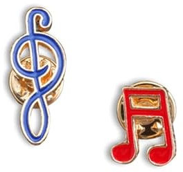 Broche en forme de note de musique de dessin animé en émail rouge et bleu
