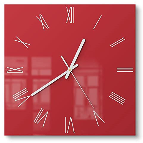 DEQORI Glasuhr | 30x30 cm | Unifarben - Rot | ausgefallene leise Design Uhr aus Glas | Wanduhr für Wohnzimmer & Küche | moderne Hingucker Uhr für die Wand