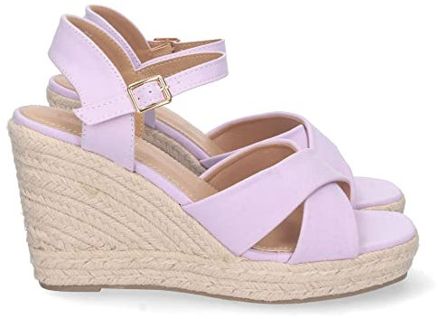 shoes&blues.es 74613 Sandalia de Cuna para Mujer, Comoda, Forrada de Yute, Palas Cruzadas, y Cierre de Hebilla Lila Talla 39