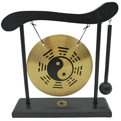 F Fityle Ornement de gong, gongs à vent maillet, carillons éoliens de bureau en laiton Fengshui, mini gong chinois avec support pour décoration de table de
