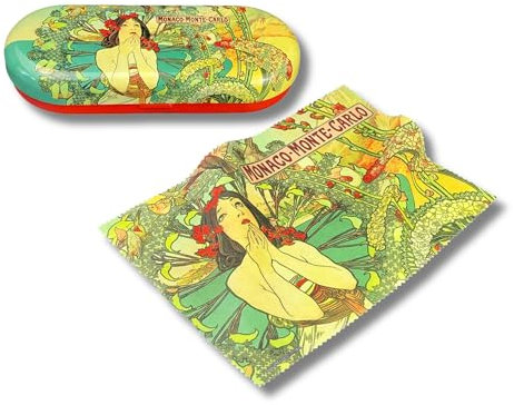 MediMuc Flaches Brillenetui mit passendem Reinigungstuch aus Microfaser - Art Nouveau, Monte Carlo - Maße: L/H/B 16 x 2,8 x 6,6cm - FridolinEdition