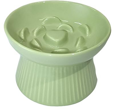 Koomuao Gamelle Chat Surélevée Ceramique, Gamelle Anti Glouton Chats/Petit Chien, Gamelle d'alimentation Lente Slow Feeder pour Chat Bol de Nourriture pour Chat-300ml (Vert)