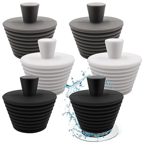 GZqiancang 6 Pièces Bouchon Baignoire, Silicone Bouchon Lavabo pour Lavabo, Baignoire, Égouts, Salle De Bain, Cuisine(Noir/Gris/Blanc)