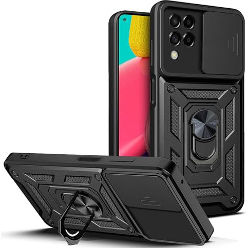 PANXIYUE Cover Huawei P40 Lite, Custodia con Scorrevole Fotocamera Proteggi Hard PC Back e TPU Bumper Antiurto Case con 360°Rotante Anello Supporto Cover per Huawei P40 Lite, Nero