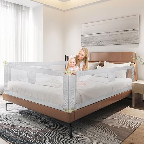 HUOLE Barandilla de La Cama para bebés, Barrera de Cama para niños Colchón Doble, Doble, tamaño Completo tamaño Queen y King-2,0 m-Gris Oscuro