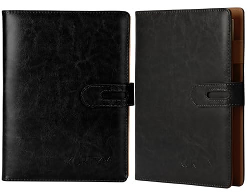 Kurtzy Lot de 2 Carnet de Notes en Cuir - Journal en Cuir PU de Poche avec Reliure - Cahier pour Documents d’Affaires avec Pochettes Porte-Cartes et Protege Cahier Cuir
