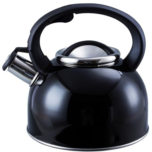 Liberty Leisure 2.5L Black Whistling Kettle - Stainless Steel Camping Kettle for Gas Stove - Portable Kettle for Travel, Hiking, Caravan, Motorhome & Camping Essentials