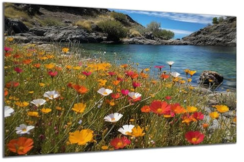 DARO Design - Wand-Bild auf 6mm HDF 70x50 cm Blumenwiese Bergsee - Wand-Deko Bilder Geschenk
