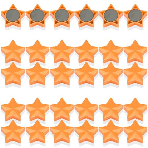PYJLBX Magnete für Magnettafel, 30 Kühlschrankmagnete Klein, Starker Halt für Whiteboard, Pinnwand, Küche (Sterne, Orange)