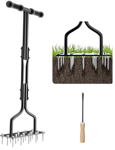 Kedoxi Aeratore per Prato, Arieggiatore Prato con 15 Punte Solide, Aeratore Manuale per Prato con Strumento da Giardino, Strumento di Aerazione Resistente per Aerare Prati, Terreni Compattati e Prati