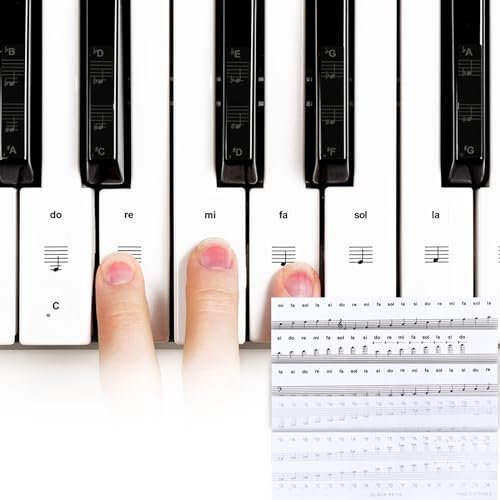 Klavier Keyboard Noten Aufkleber für 54/61/76/88 Tasten Durchsichtig Klavieraufkleber Piano Sticker Komplettsatz für schwarze weisse Tasten 2 Stücke