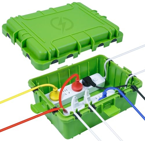 OUTDSPLY Große wasserdichte Kabelbox für den Außenbereich, wetterfeste Außensteckdose, IP54-geschützte Steckdosenleiste, Timer-Steckdose, Außenstecker, Verlängerungskabel (31 x 23 x 13 cm) - Grün