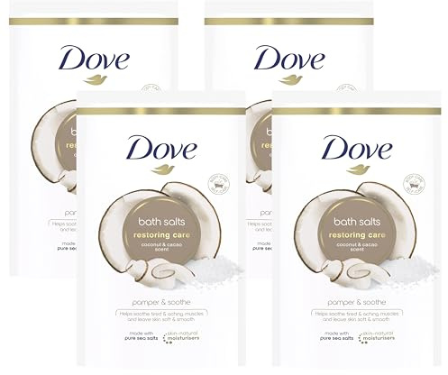 Dove Coconut and Cacao Restoring Care Bath Salts with skin-natural moisturisers relaxing your mind & body, leaving your skin smooth & soft 900 g (Pack of 4)