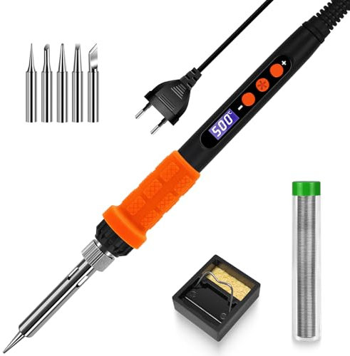 Set saldatore con display LCD, display LED da 100 W, temperatura regolabile, saldatore con modalità sleep automatica, pistola per saldatura con 5 punte di saldatura, stagno, supporto, strumento per