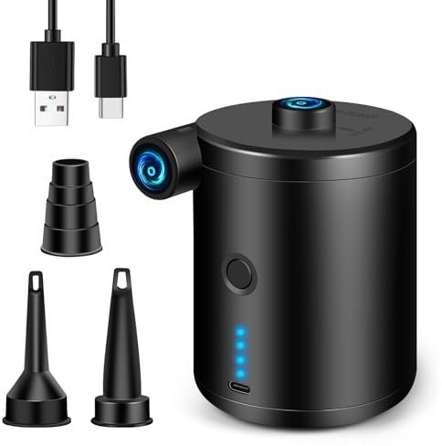 JOPHEK Elektrische Luftpumpe, Mini Luftpumpe Elektrisch Inflator 4000mAh Tragbar Luftpumpe Elektrisch Wiederaufladbare mit 3 Luftdüsen Luftpumpe für Camping Luftmatratze Schlauchboot