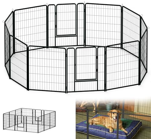 Suusolny 6-teilig 80cm Höhe Hundelaufställe Welpenlaufstall Freilaufgehege mit Türen & Erdanker Automatische Verriegelung Laufgitter für Kaninchen Hunde Kleintiere