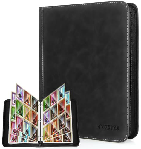 JoyHood Sammelkarten Album, Sammelalbum Reißverschluss Binder für 900 Karten Kapazität, Karten Halter Ordner kompatibel mit TCG/PM/MTG/YGO/PTCG Karten (Schwarz, 9 Pockets)