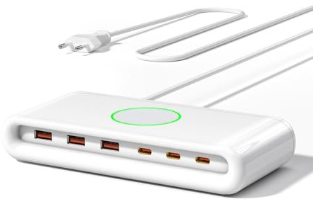 WUKUR Caricatore USB Multiplo 100W,65W Laptop Caricabatterie,6 Port Stazione di Ricarica USB-C Multipla Carica Rapida per MacBook Air/Pro Laptop iPhone iPad Samsung (Bianco)