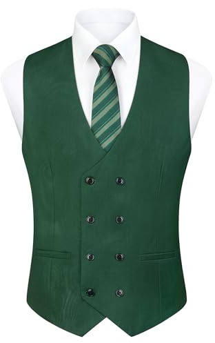 Enlision Men's Double Breasted Waistcoat with V-Neck Slim Fit Suit Vest Casual Formal Business Dress Vest Green M