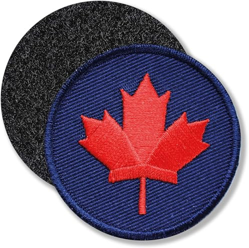 Klettpatch - Kanada Ahorn rund gestickt 45 mm/Canada Symbol Ahornblatt/Klett-Patch Patch Patches Klett Abzeichen auf Kleidung Rucksack/Club of Heroes (Navy-Rot)