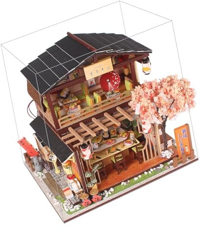 Pissente DIY-Sushi-Shop-Modell, 3D-Holz, Kreative DIY-Montage des Japanischen Restaurants, LED-Montagespielzeug, Hausmontagemodell für Jugendliche und Erwachsene