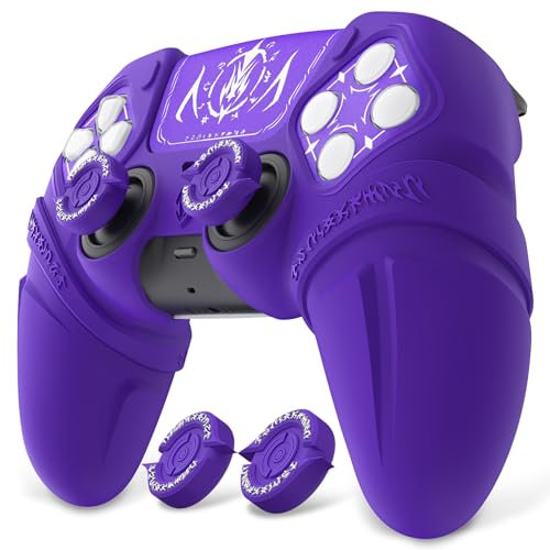 playvital Coque Manette pour ps5 Grip Housse Protection pour ps5 Controller Cover Skin avec Capuchon Joystick & Autocollant,Étui Silicone Compatible avec Station de Charge,Édition Runes-Violet