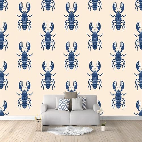 Vlies Einfacher Symmetrischer Hummer Muster Tapete, Fototapete 350 x 256 cm Schlafzimmer Wohnzimmer Creme Wandtapete 3d Effekt Wand Dekoration UV-Beständig Montagefertig
