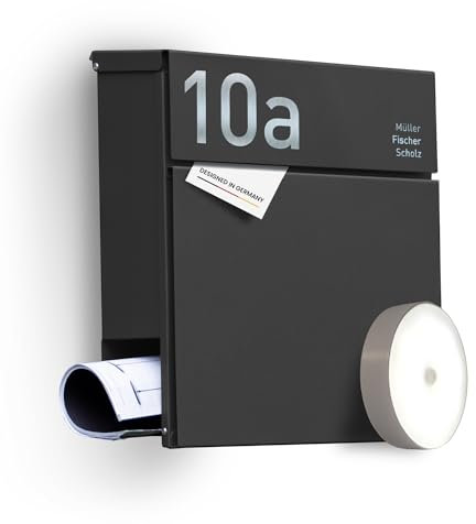 Radius Designer Briefkasten Anthrazit personalisiert – Letterman 6 mit Lasergravur – Edelstahl V2A Wandbriefkasten mit Zeitungsfach - 10 Jahre Funktions- & Korrosionsgarantie - inkl. Montageset