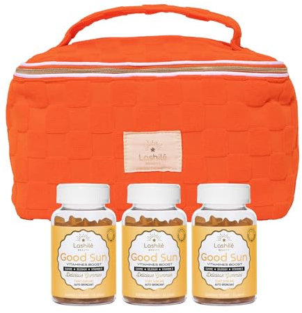 Lashilé Beauty - Good Sun - Autobronzant, Préparateur & Teint Hâlé - Compléments Alimentaires Végan - Efficacité Prouvée - Made in France - Vitamine E & A, Bêta-carotène - Cure 3 mois (180 Gummies)