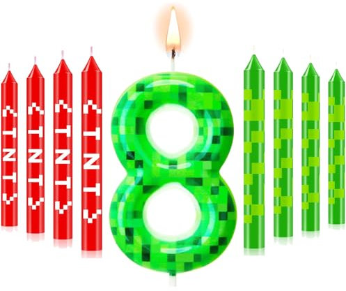 13pcs Gaming Candle Cake Decorations, Number 8 Candle Toppers Large Happy Birthday Topper Toppers Happy Birthday for Kids (8th)