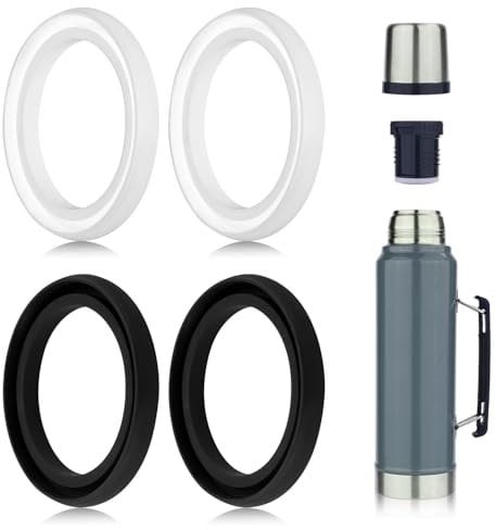 4pcs Silicone Replacement Gaskets Classic for Stanley, Sealing O Ring Gasket for Thermos Lid Compatible with Stanley Classic 20oz 1.0 QT 1.5 QT 2 QT 2.5 QT Vacuum Bottle Stopper (Black, White)