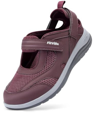 FitVille Chaussures pour Femmes à Pieds Larges Chaussures de Marche Confortables et Respirantes Sandales avec Soutien de la Voûte Plantaire Rouge 41 EU Large