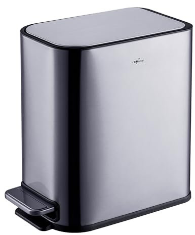RedFactor Slim Small 5L Pedal Bin for Narrow Spaces – Stainless Steel Waste Bin with Soft-Close Lid and Removable Inner Bucket for Bathroom, Kitchen, Bedroom or Office (Metallic Grey)