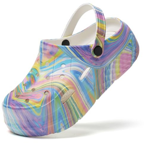 SECHRITE Zuecos de Plataforma para Mujer, Zapatos de jardín, Sandalias de Agua, Playa, Exteriores, Zapatos con Plantilla extraíble, Púrpura tornasol, 38 EU