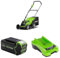 Greenworks Tondeuse à Gazon sans Fil, Largeur de Coupe de 35cm, Sac de 40L sans Batterie 40V ni Chargeur-G40LM35 + Greenworks Batterie 40V 5Ah- G40B5 + Greenworks 40V 2A Chargeur de Batterie G40C