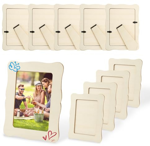 Guniata 10 Stück Bilderrahmen Bastelset,Holzbilderrahmen zum Basteln Kinder,Kreatives DIY Holzfarbe Bastelset,Holzbilderrahmen DIY Fotorahmen für Geburtstage Jubiläen(Wellig,10pcs)