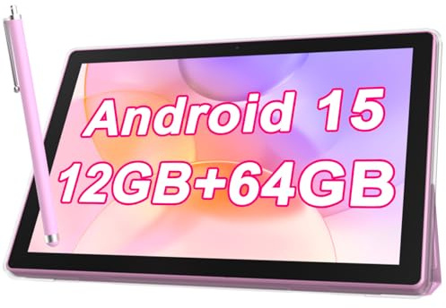 2-in-1 Android-Tisch 25,4 cm (10 Zoll) mit Tablet-Schutzhülle und Stylus-Stift Android 15 Tablet 5G WiFi-6 1280 x 800 Full HD IPS-Display 6000 mAh 64 GB ROM + 12 GB RAM (4+8 virtuell), 1024 GB