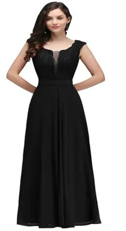 LCKKJHG Abiti da Damigella Rosa Antico in Chiffon con Scollo a Barchetta in Pizzo con Fasce Viola Blu Nero Senza Maniche for Feste di Nozze e Balli di fine Anno(Black,10)