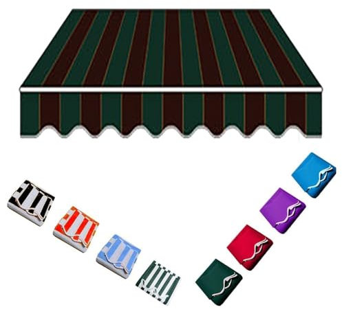Tela impermeable de repuesto para toldo, 6 x 3 m, lona a rayas verdes para patio, balcón, pérgola, duradera, para toldos de abrazadera, cubierta resistente a los rayos UV