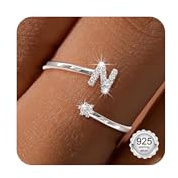Maynor A-Z Buchstaben Ring Silber 925 Damen Cubic Zirkonia Wasserfeste Ringe – Verstellbare Rings von Größe 50 bis 60 Daumenring Fingerring Initialen Schmuck