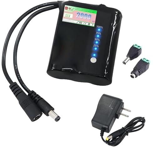 JHKJ Batterie Lithium 12 V Grande capacité pour Audio/Surveillance/éclairage LED. Batterie Lithium 12 V 1800 mAh, 2000 mAh, 2500 mAh, 3000 mAh avec Chargeur CC.,12v2000mah
