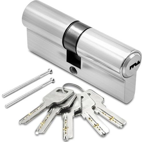 Leyrens Schließzylinder 70mm(35/35), schlüssel zylinderschloss mit 5 horizontalen messingschlüsseln, euro messingzylinder satin vernickeln finish, türschloss ersatzzubehör, pickingschutz