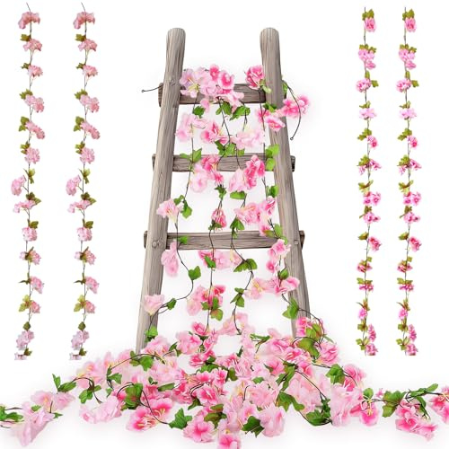 YUZHEDM 4 Pièces 2,3m 18 Guirlande Fleurs Artificielles (Rose) | Guirlande Fleur Cerisier Fleurs pour Extérieur Intérieur Maison Jardin Fêtes Mariage Fête Fěnsè Mur Salle de Bain