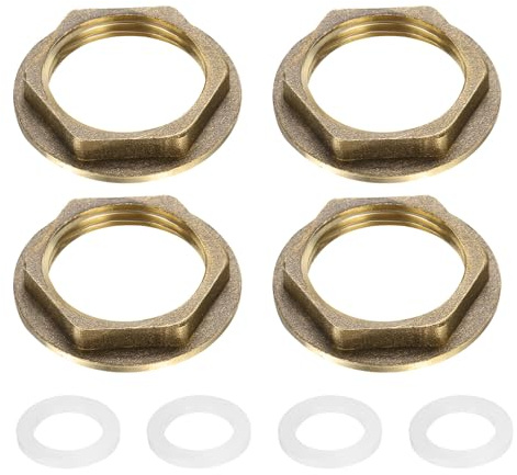 QUARKZMAN 4 Stück Messing Sicherungsmuttern, G3/4 Innengewinde Flansch Sechskantmutter mit Silikondichtung für Sanitärinstallation und Rohrverbindung