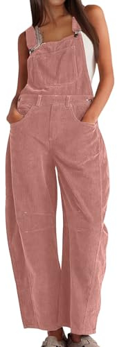 PADOLA Salopette Femme Velours Côtelé Combinaison à Bretelles Réglables Automne Salopettes de Travail Jambes Larges Combinaisons à Multi-Poches Chic et élégant Décontractée (S, Rose)