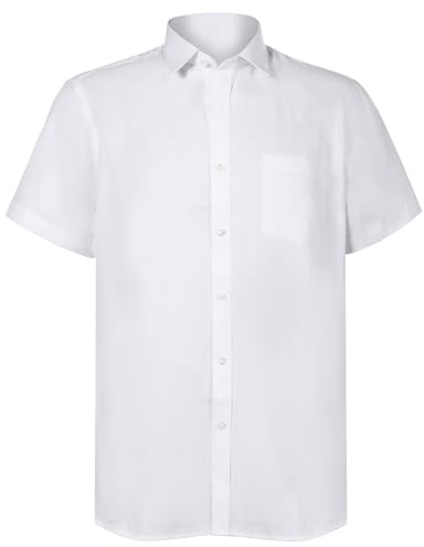 InfiniZer Mens Shirts Short Sleeve Wrinkle Free Regular Fit Casual Dress Business Button Down Shirts White