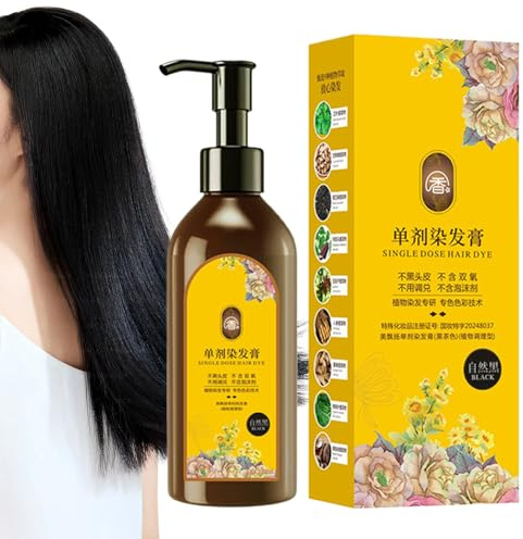Haarfarbe, 210 ml, nährende Pflanzenfarbe, Creme-Shampoo, Blumenextrakt, langlebig, mit natürlichem Schwarz, Dunkelbraun, Abdeckung für Männer und Frauen, No-D